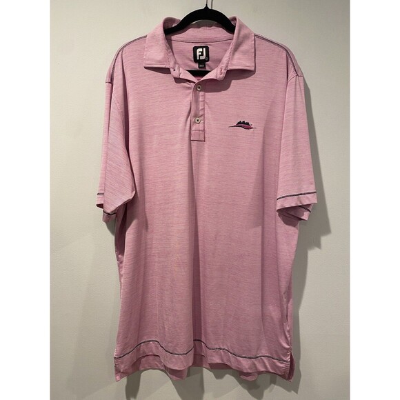 FootJoy FJ Golf Polo Mens Large Pink Short Sleeve Striped Shirt Golf Course Logo - Picture 1 of 6